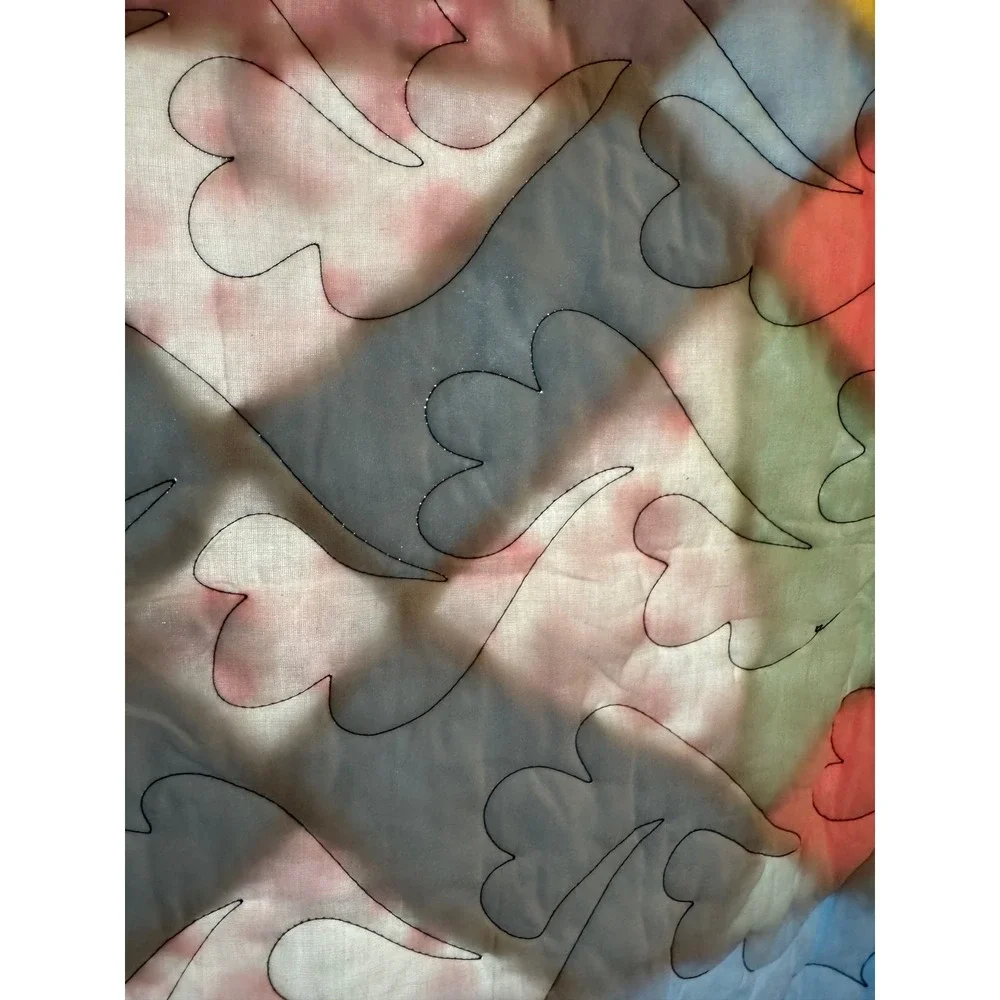 Handmade Patchwork X-Block Quilt Multicolor Heart Stitched